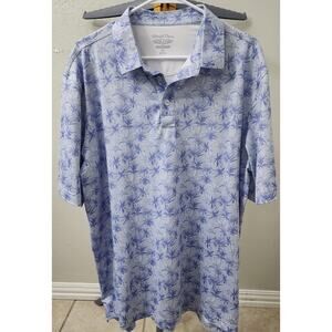 Straight Down XL Palm Tree Pattern Blue Short Sleeve Shirt Polyester